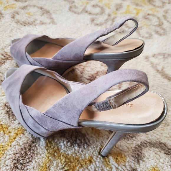 Zara Slingback peep toe heel in grey 38/7.5 - Picture 7 of 12